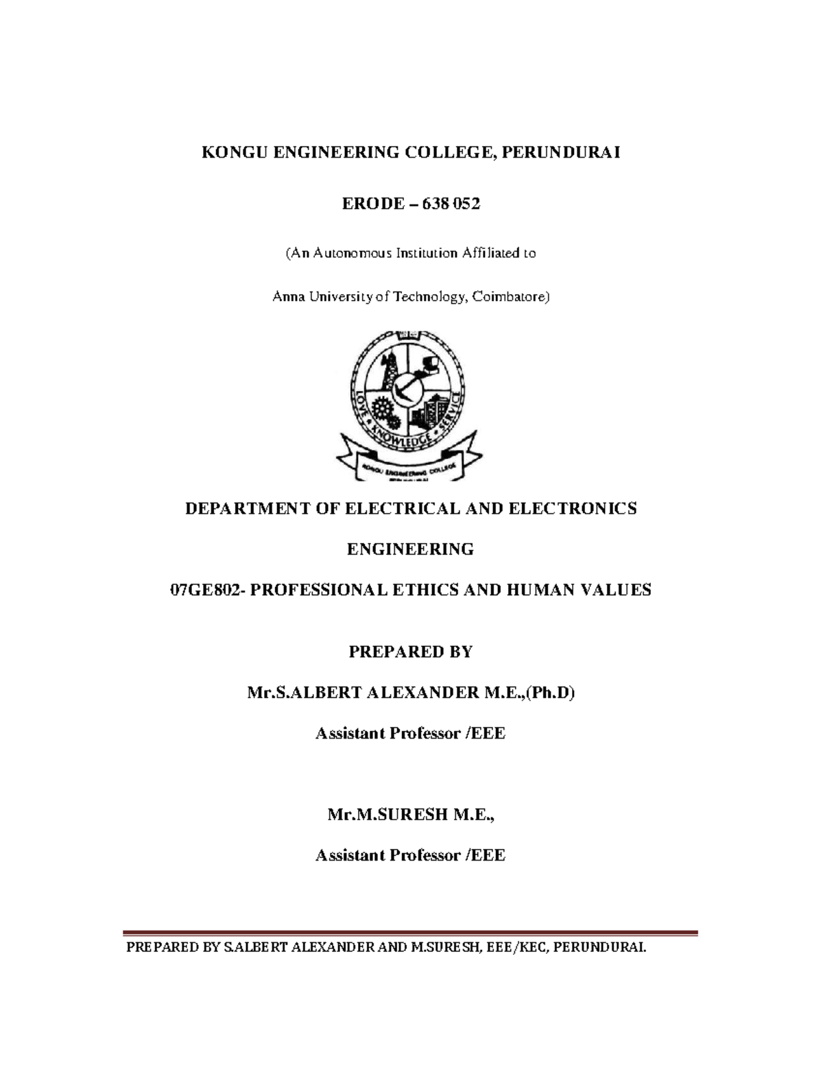 Professional Ethics and Human Values - KONGU ENGINEERING COLLEGE ...