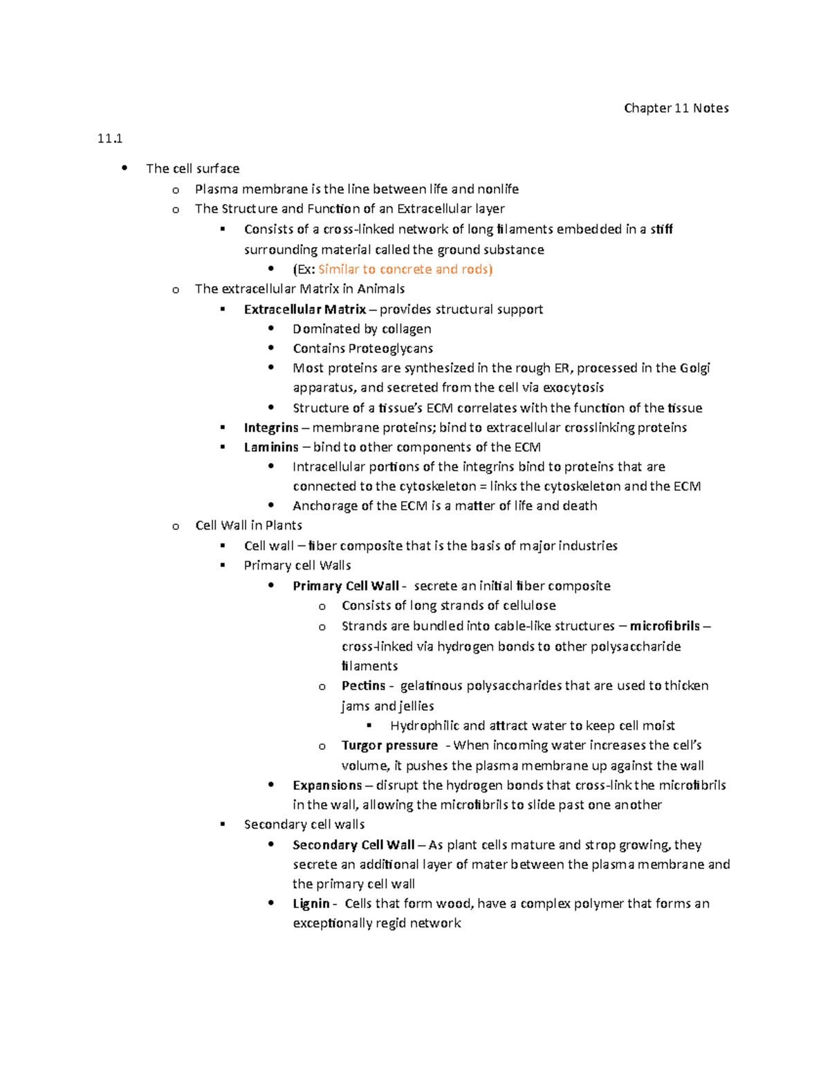Chapter 11 General Biology Notes - Chapter 11 Notes 11 The cell surface ...