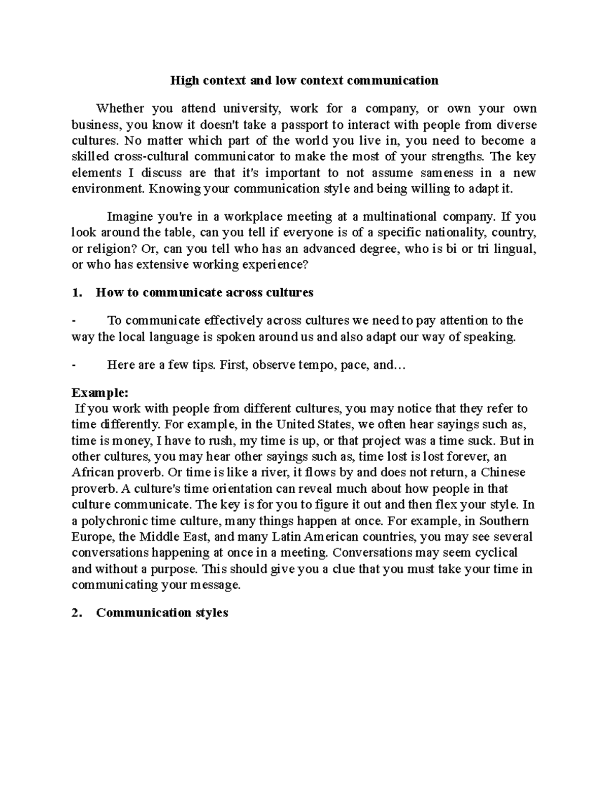 High context and low context communication - No matter which part of ...