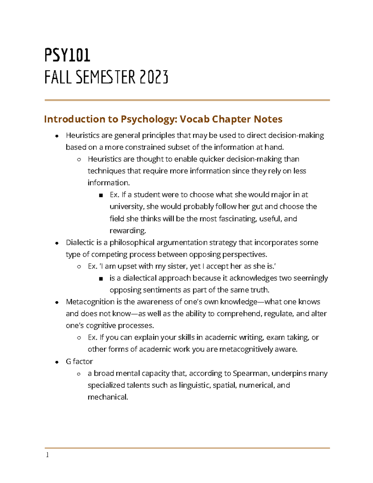 Introduction to Psychology Vocab Chapter Notes Heuristics are thought