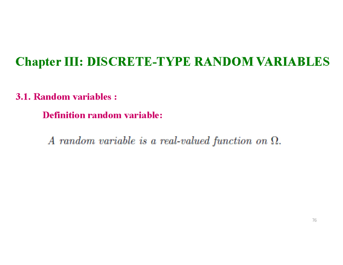 C3.1 discrete random variable - Chapter III: DISCRETE-TYPE RANDOM ...