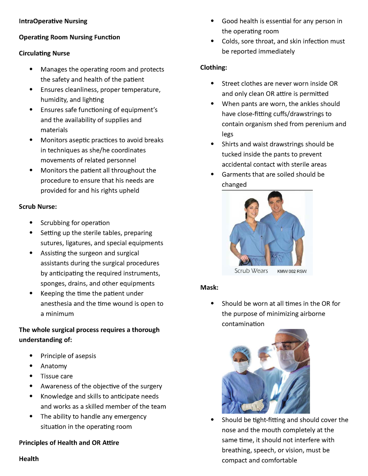 Intra Operative Nursing Intraoperative Nursing Operating Room Nursing Function Circulating