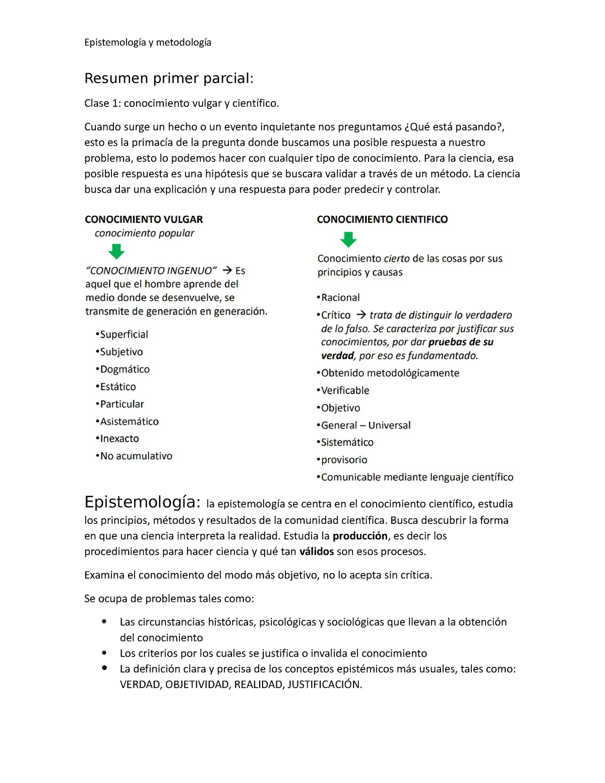 Resumen Epistemologia - Resumen Primer Parcial: Clase 1: Conocimiento ...