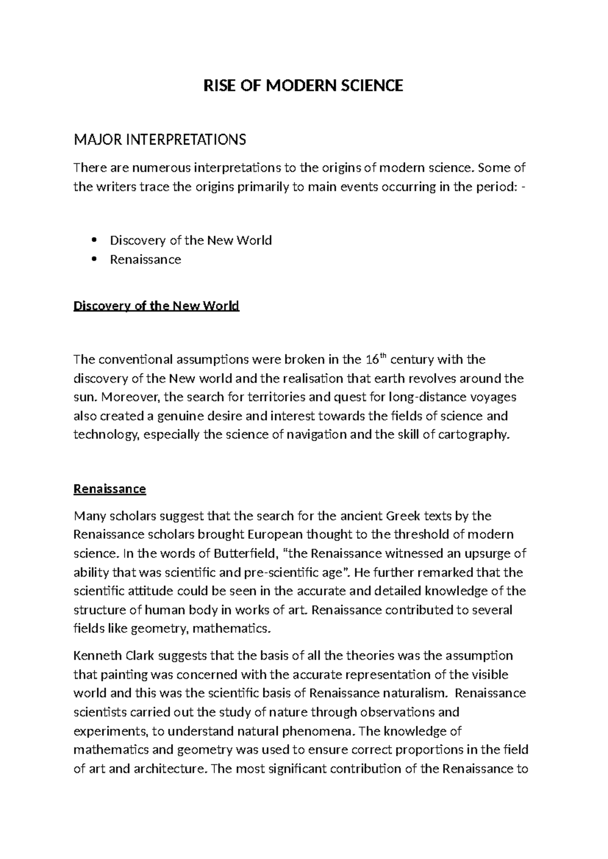 RISE OF Modern Science Studoc 5 - RISE OF MODERN SCIENCE MAJOR ...