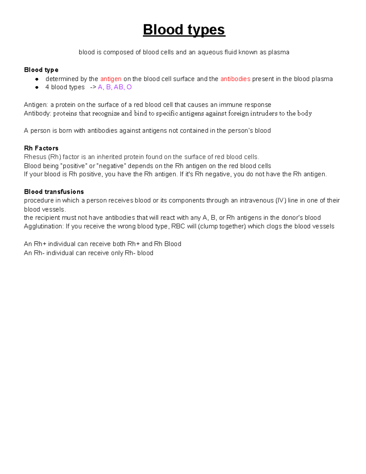Blood types Blood being