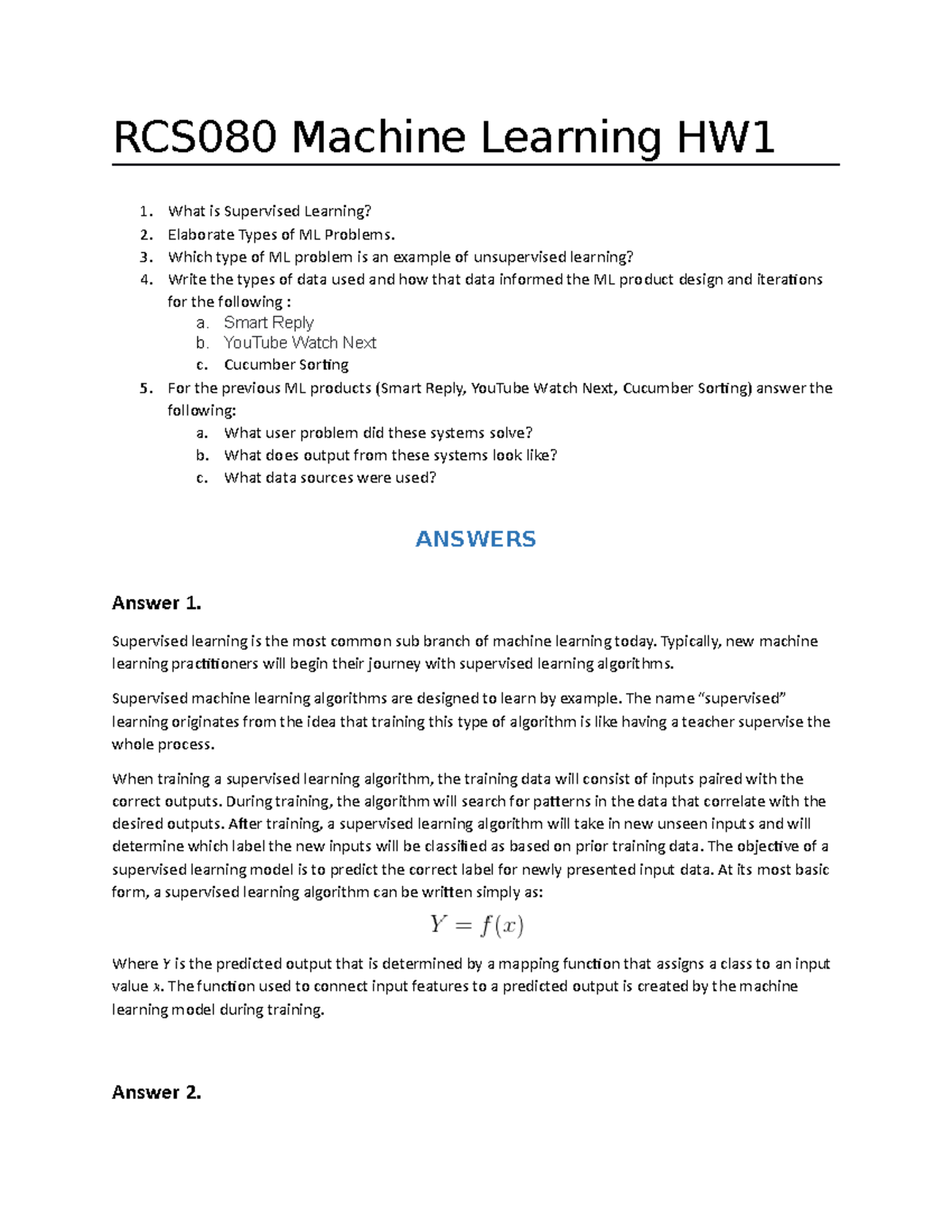 machine learning assignment questions