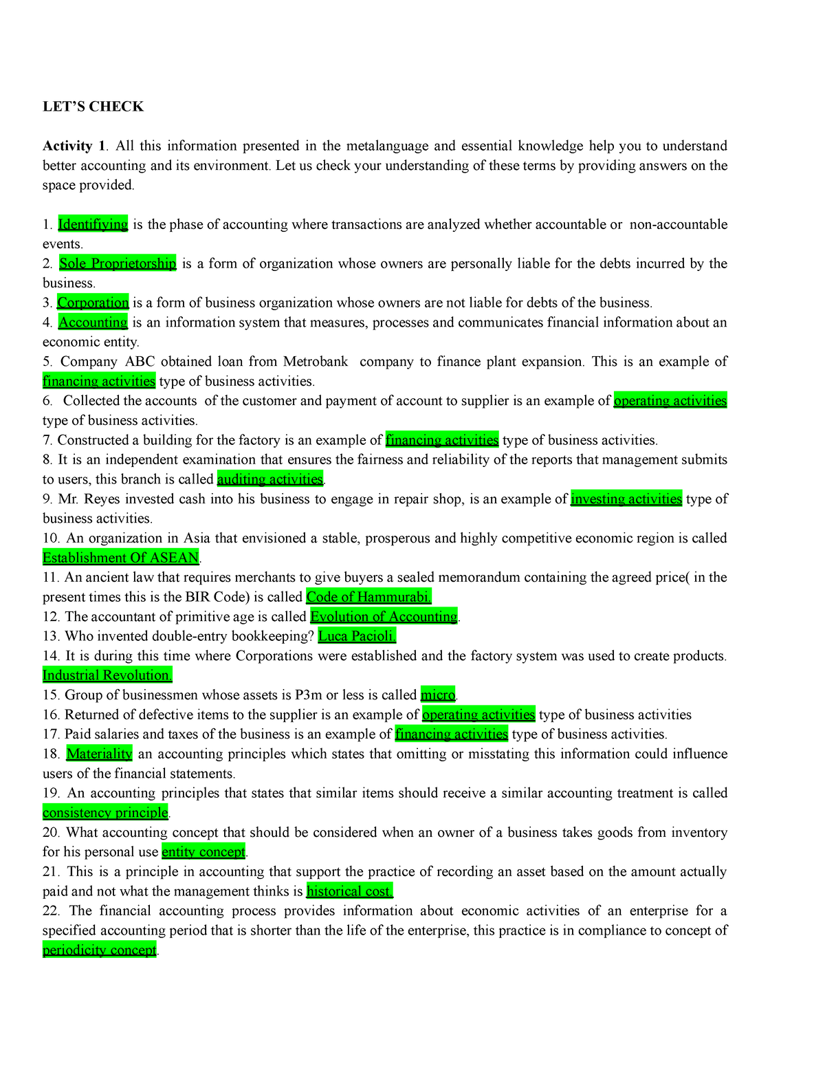 ACC111 ACT#1 - ACCOUNTING - LET’S CHECK Activity 1. All This ...