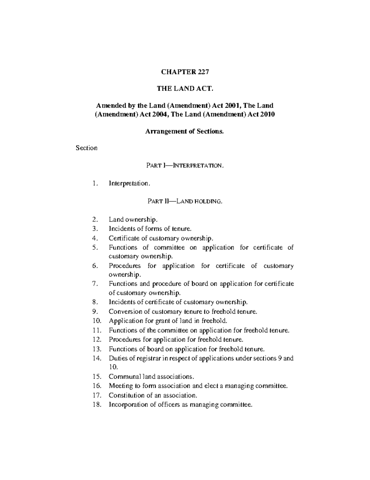 TheLandAct IT BETTER TO KNOW THE LAW CHAPTER 227 THE LAND ACT