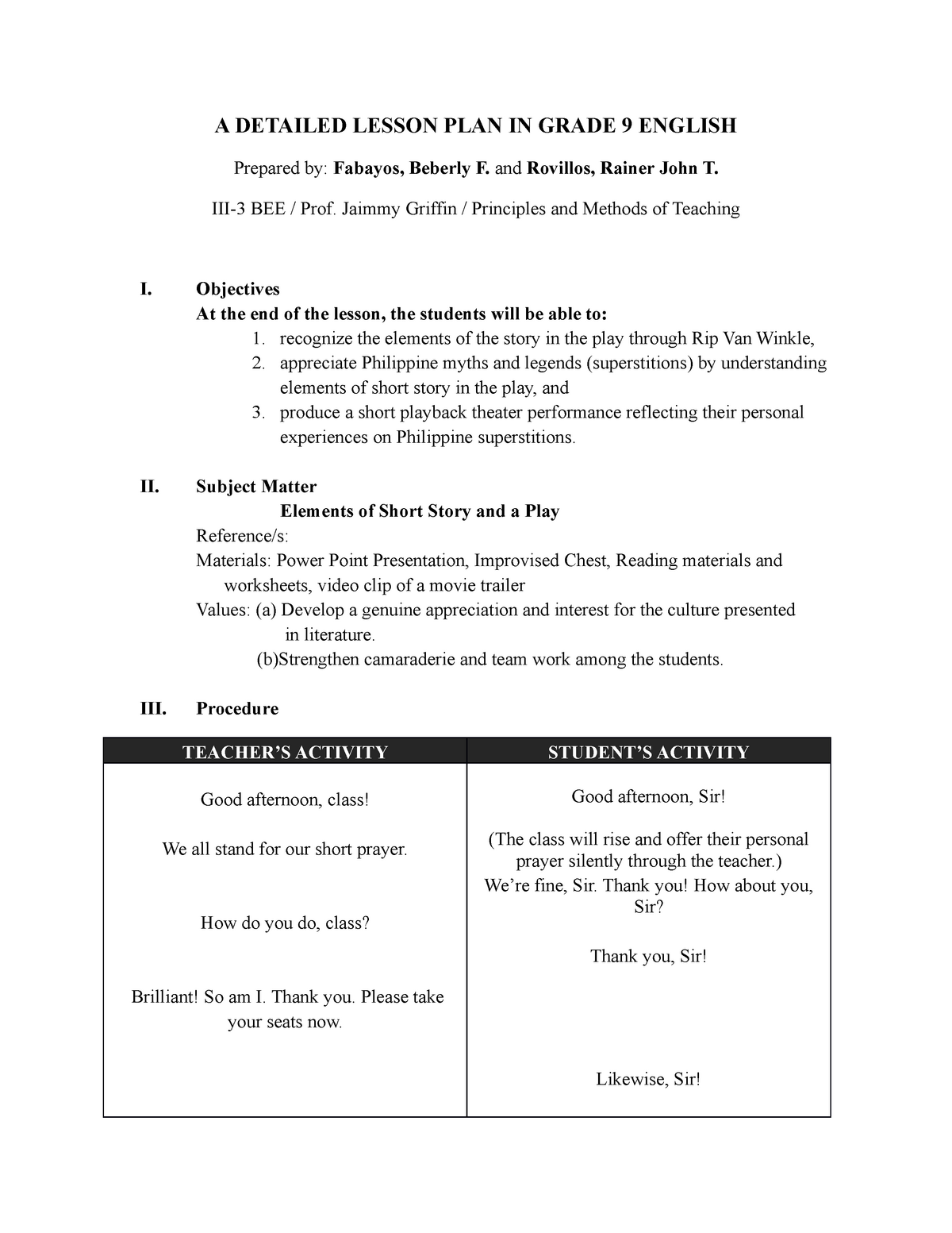 A Detailed Lesson Plan In Grade 9 Englis A Detailed Lesson Plan In
