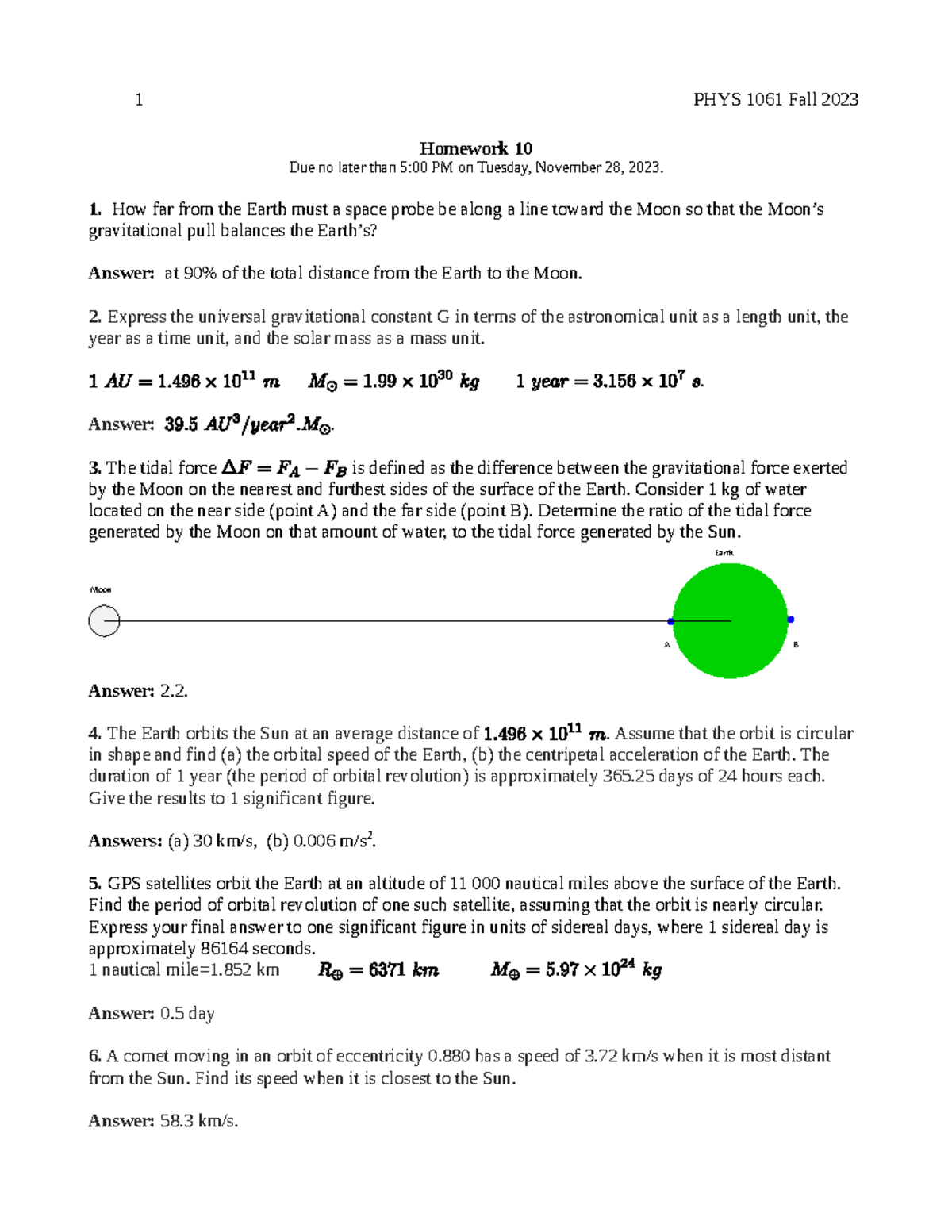 Homework 10 - 1 PHYS 1061 Fall 2023 Homework 10 Due no later than 5:00 ...