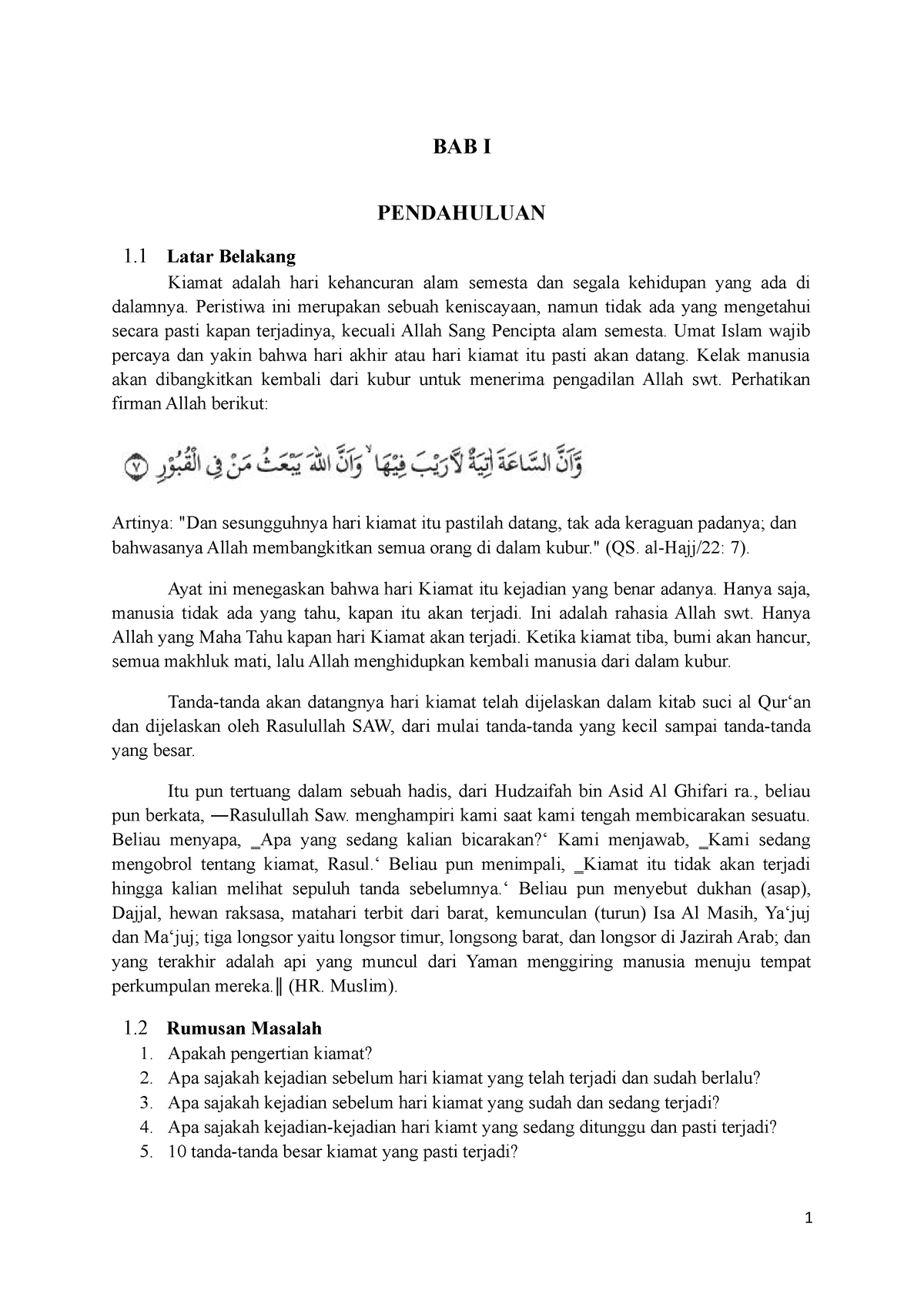 Resume Buku Pembahasan Materi Hari Kiamat - BAB I PENDAHULUAN 1 Latar ...