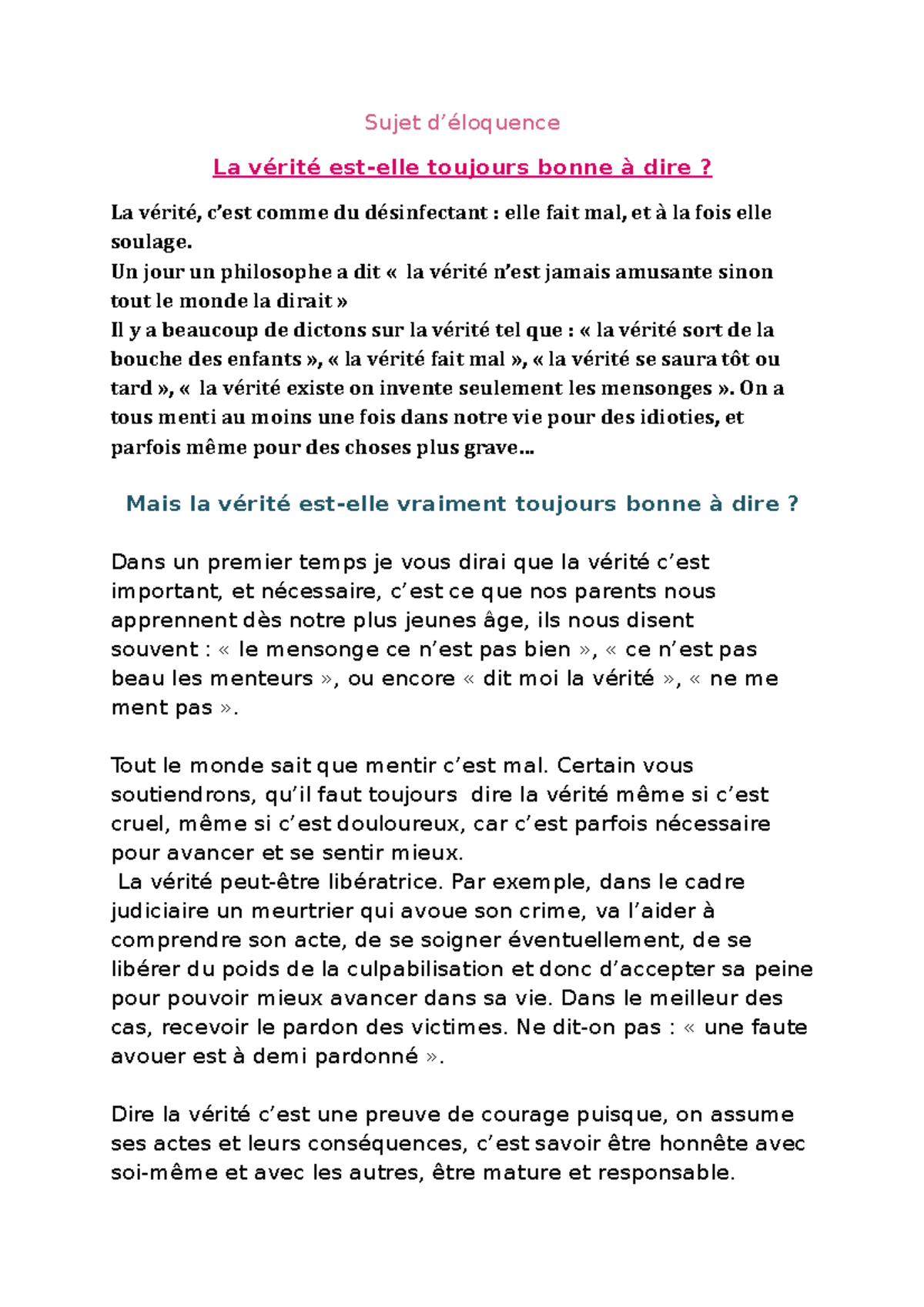 La vérité estelle toujours bonne à dire Final MZ Sujet d’éloquence La vérité estelle La vérité estelle toujours bonne à dire Final MZ Sujet d’éloquence La vérité estelle