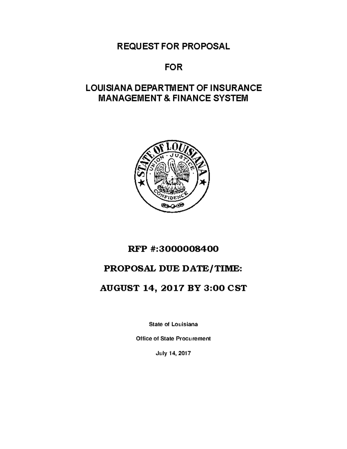 Rfp m f system 20 - REQUEST FOR PROPOSAL FOR LOUISIANA DEPARTMENT OF ...
