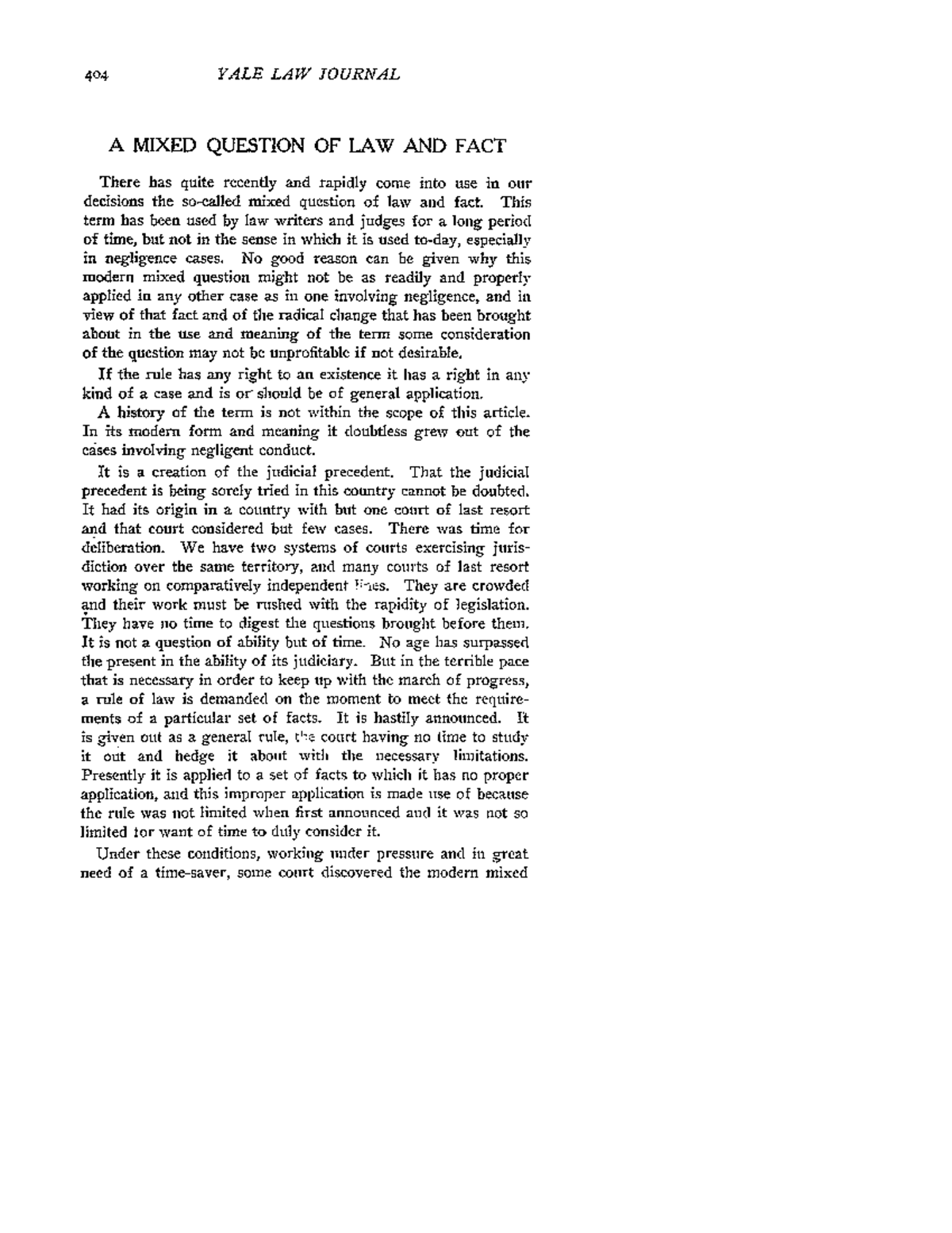 Mixed question of lawYale YALE LAW JOURNAL A MIXED QUESTION OF LAW