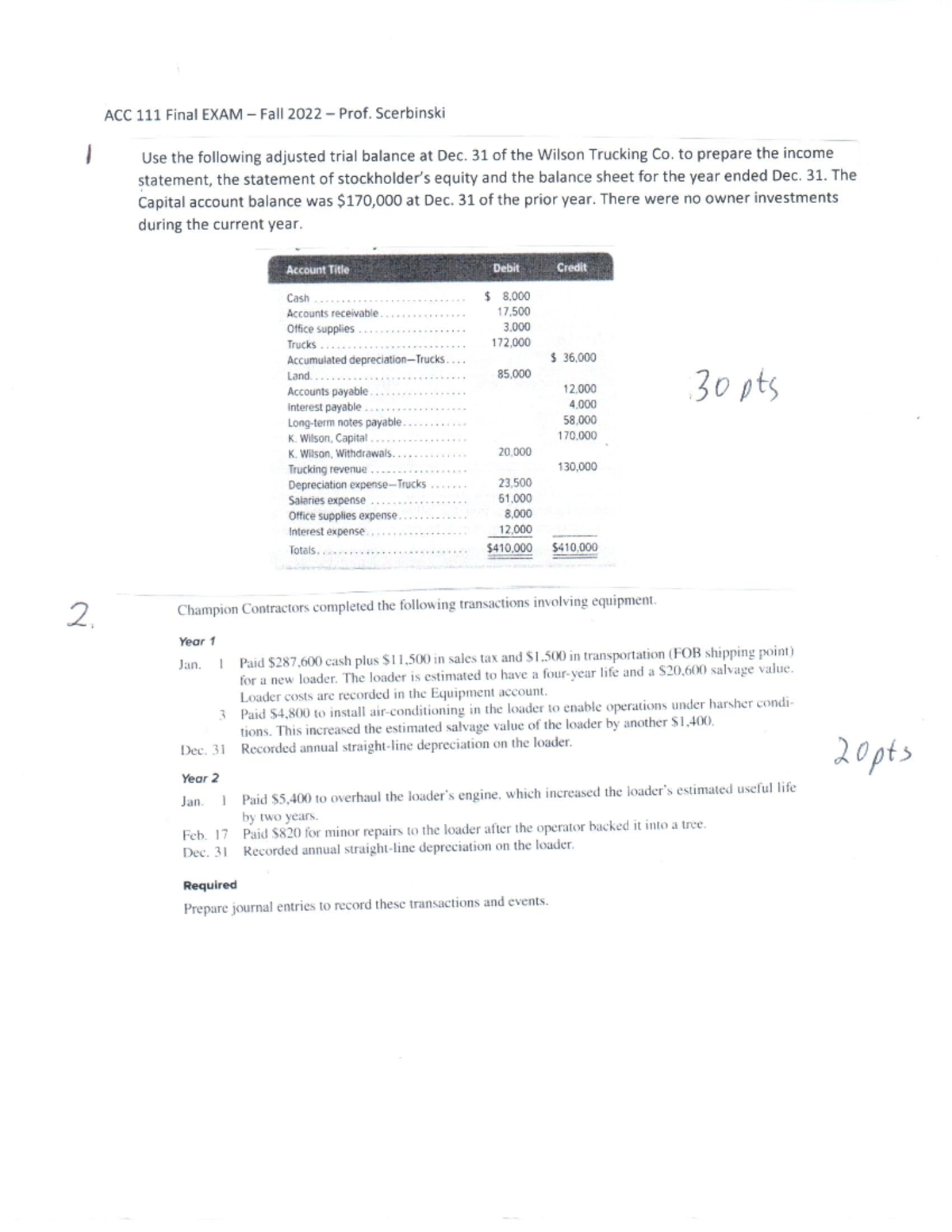 ACC 111Final EXAM - FInal Exam - ACC 12 - Studocu