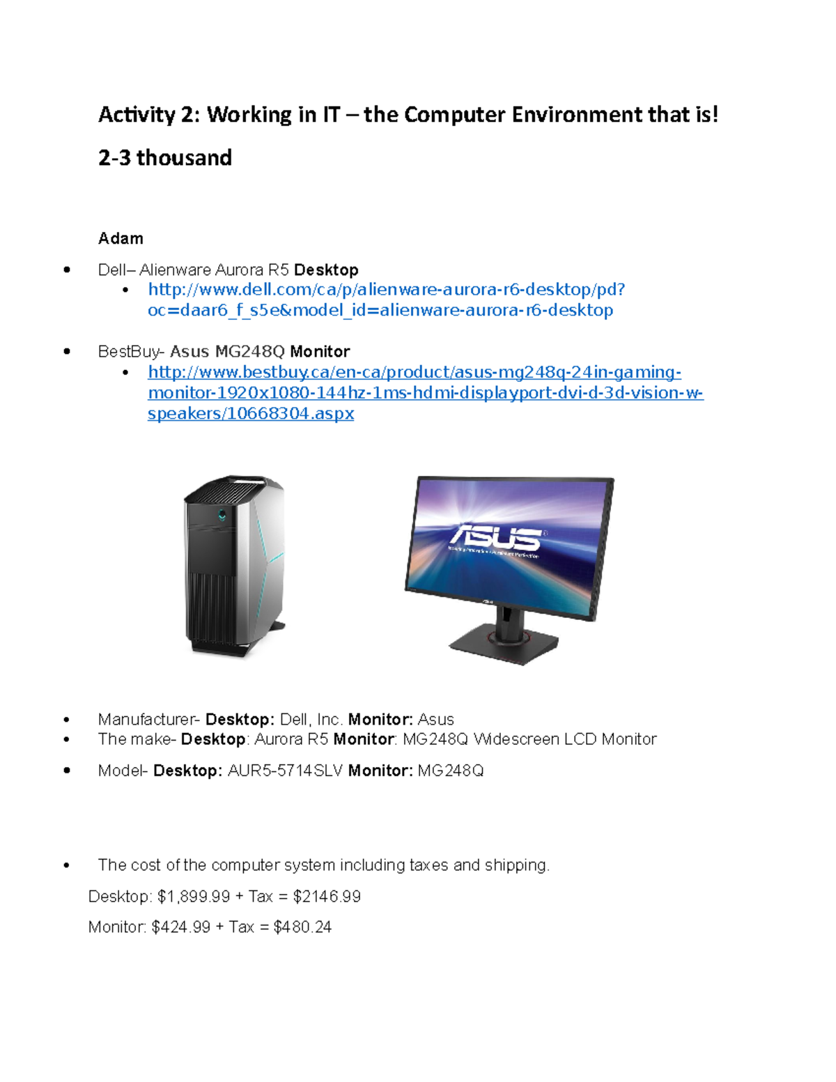 Assignment 1 lesson 2 - Activity 2: Working in IT – the Computer ...