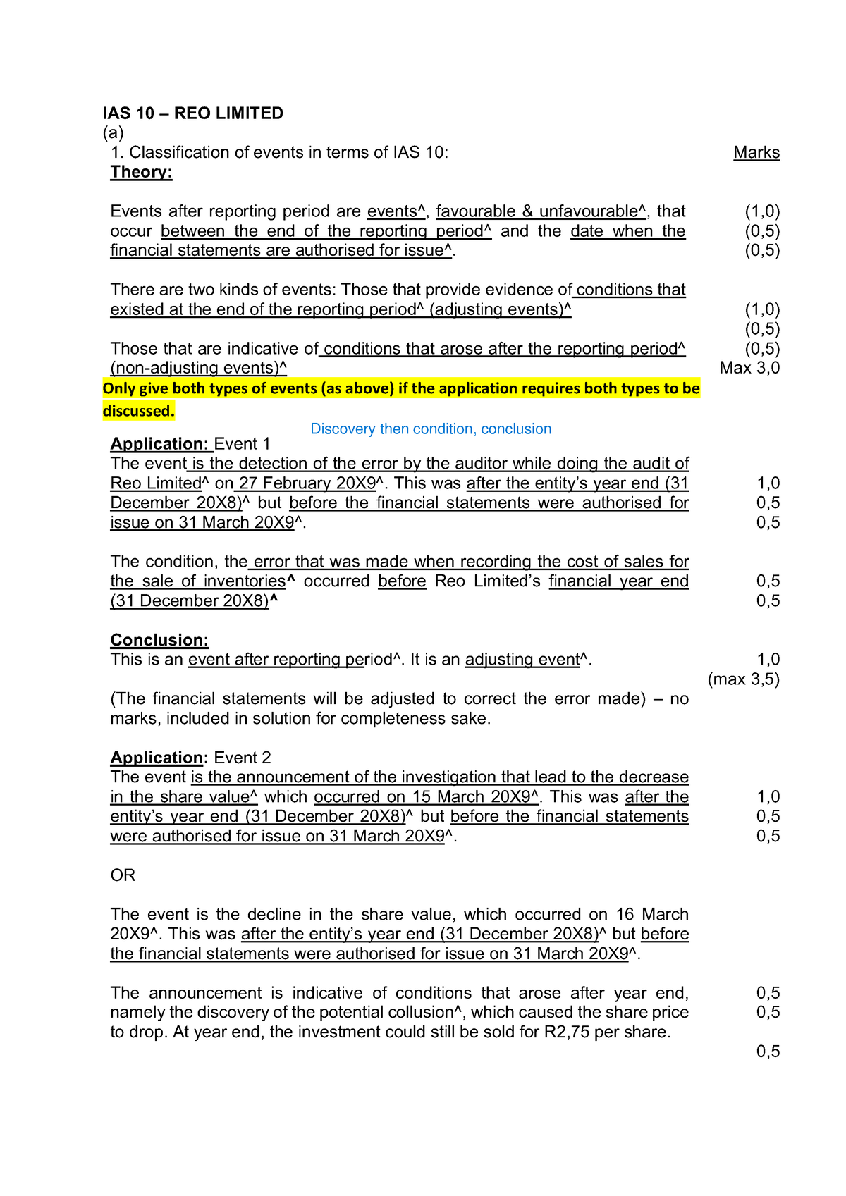 Ias 10 Reo Limited Solution Ias 10 Reo Limited A 1