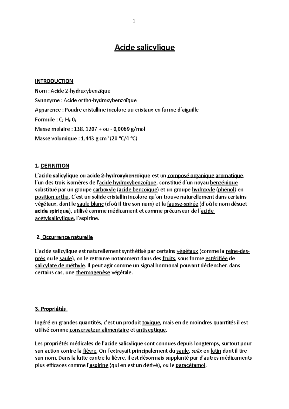 Acide salicylique chimie - Acide salicylique INTRODUCTION Nom : Acide 2 ...