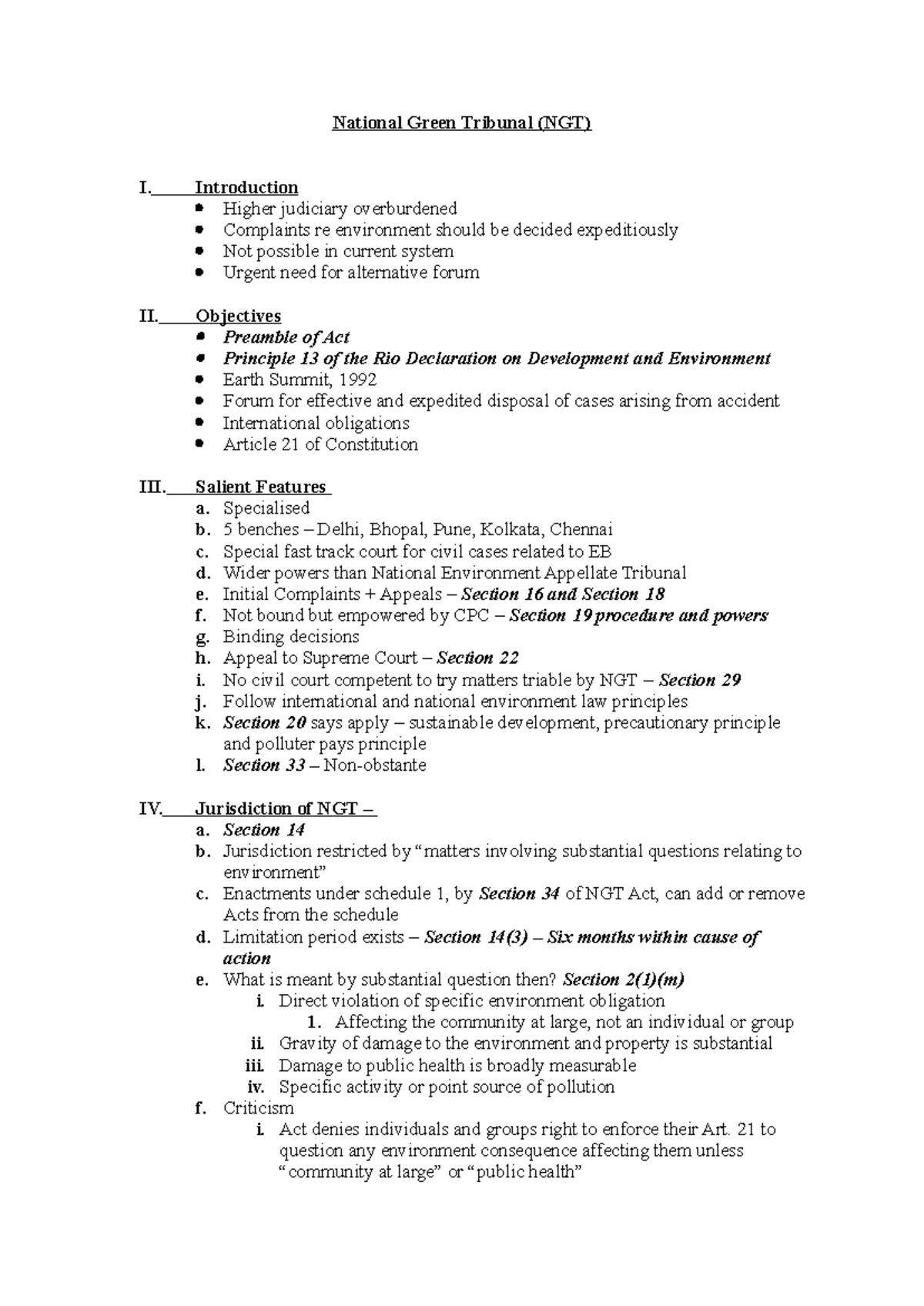 Notes on National Green Tribunal - National Green Tribunal (NGT) I ...