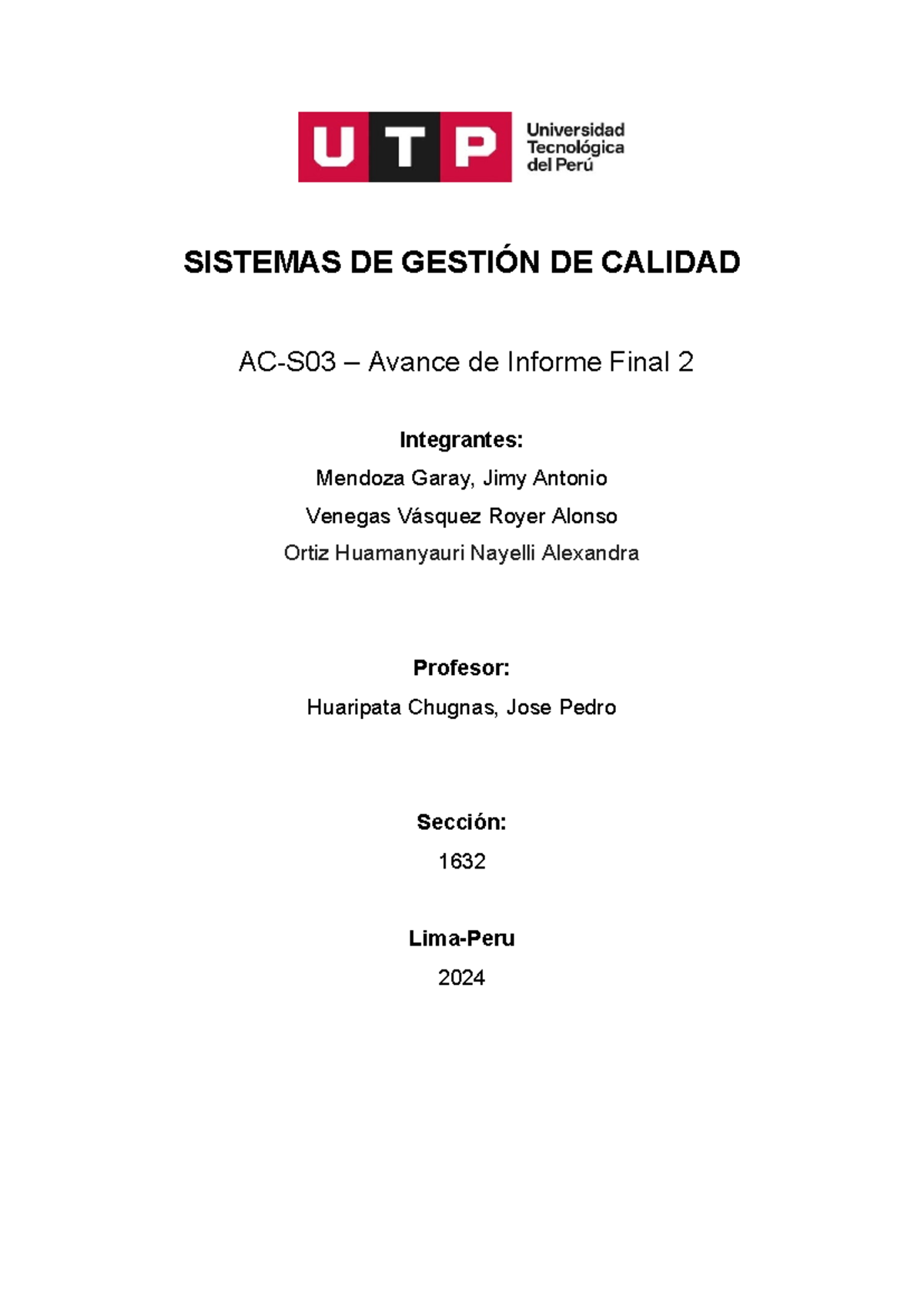 AC S03 Avance de informe final 3 SISTEMAS DE GESTIÓN DE CALIDAD AC S03 Avance de Informe