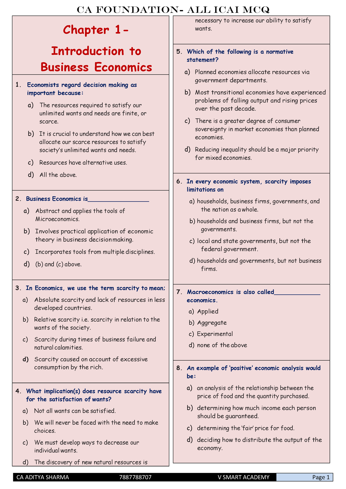 Chapter 9 -All ICAI MCQ Final - Chapter 1- Introduction To Business ...