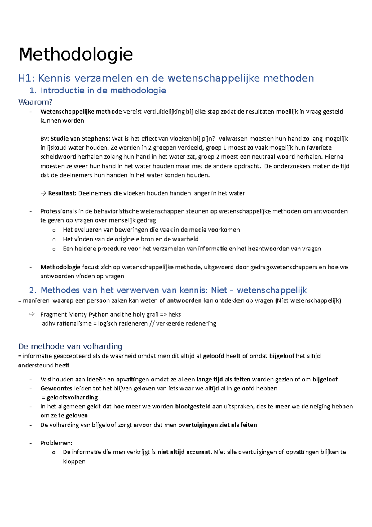 Samenvatting Methodologie H1+2 - Methodologie H1: Kennis Verzamelen En ...