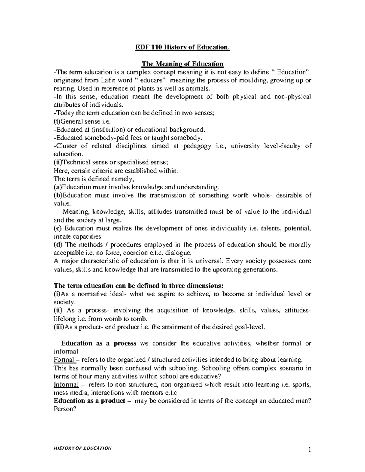 EDF 110 History of Education 2019 EDF 110 History of Education. The