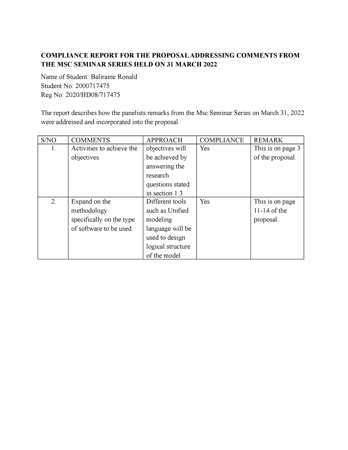 Compliance Report - COMPLIANCE REPORT FOR THE PROPOSAL ADDRESSING ...