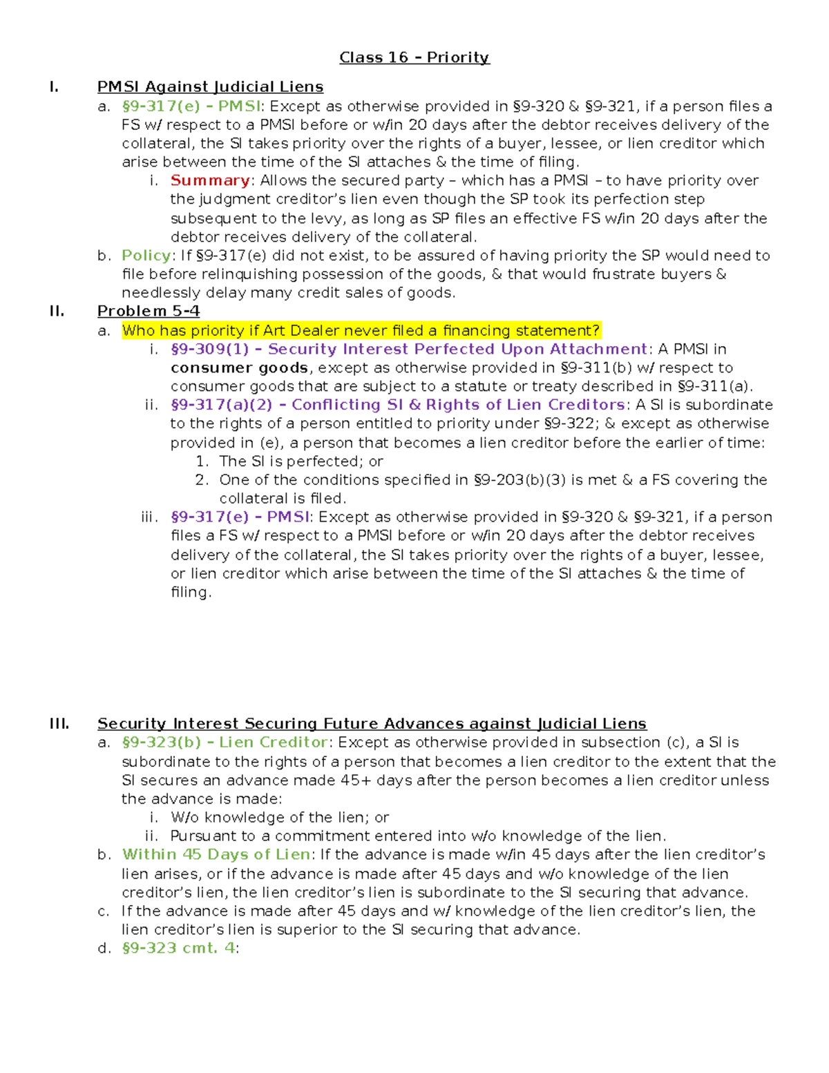 Class 16 – Priority - Class 16 – Priority I. PMSI Against Judicial ...