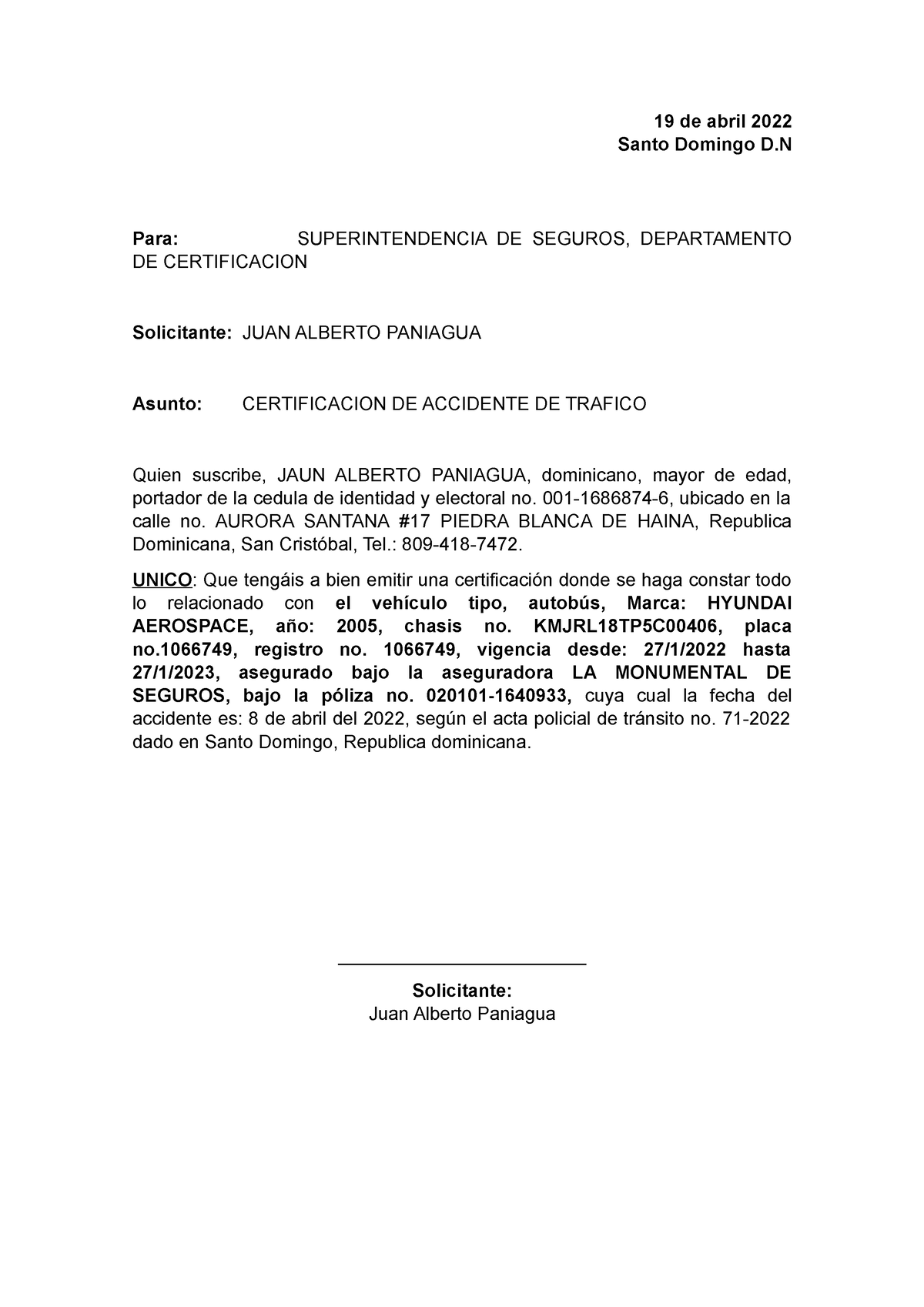 Modelo Carta Aseguradora 19 De Abril 2022 Santo Domingo D Para Superintendencia De Seguros 9740