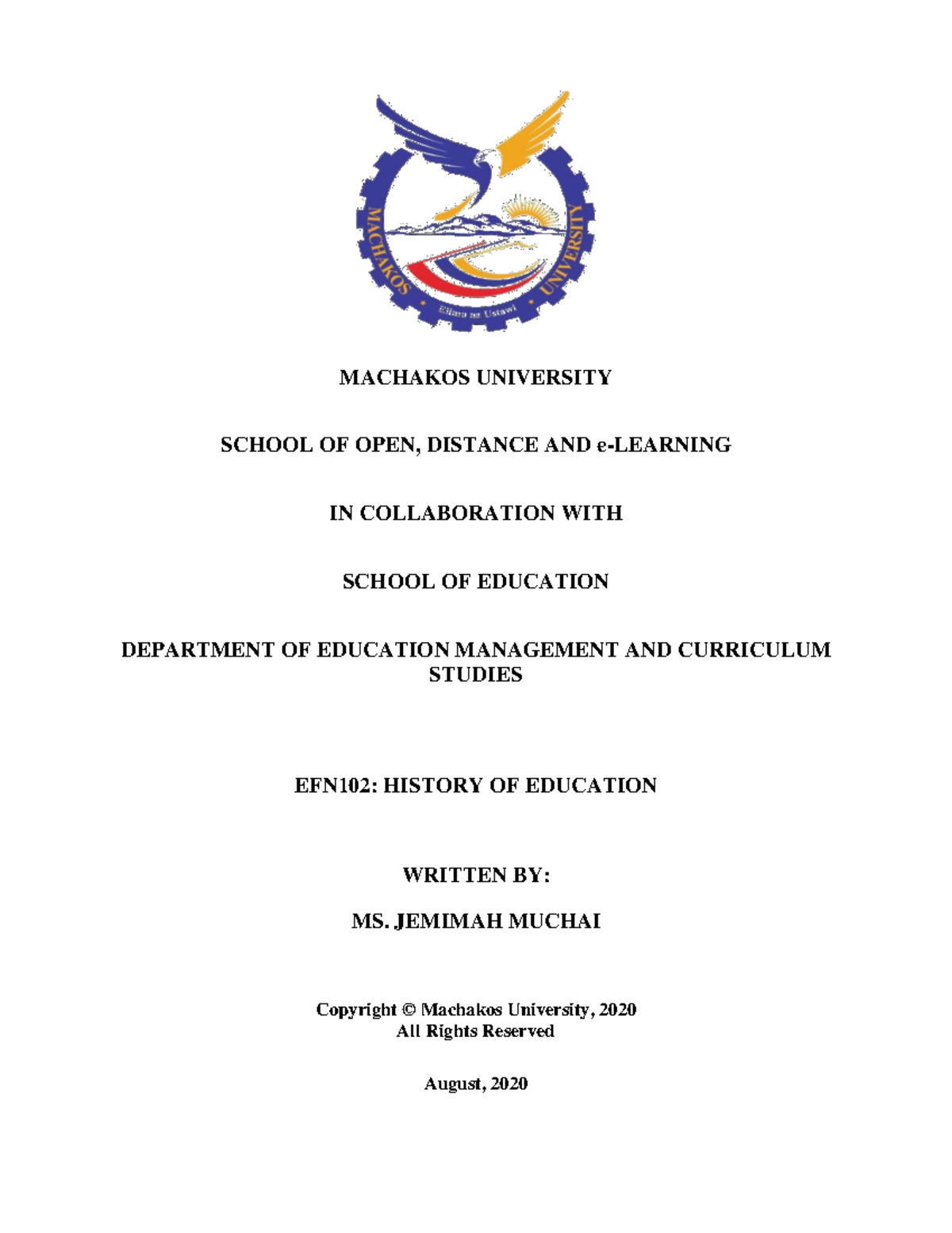 Lecture 1 Notes - MACHAKOS UNIVERSITY SCHOOL OF OPEN, DISTANCE AND E ...