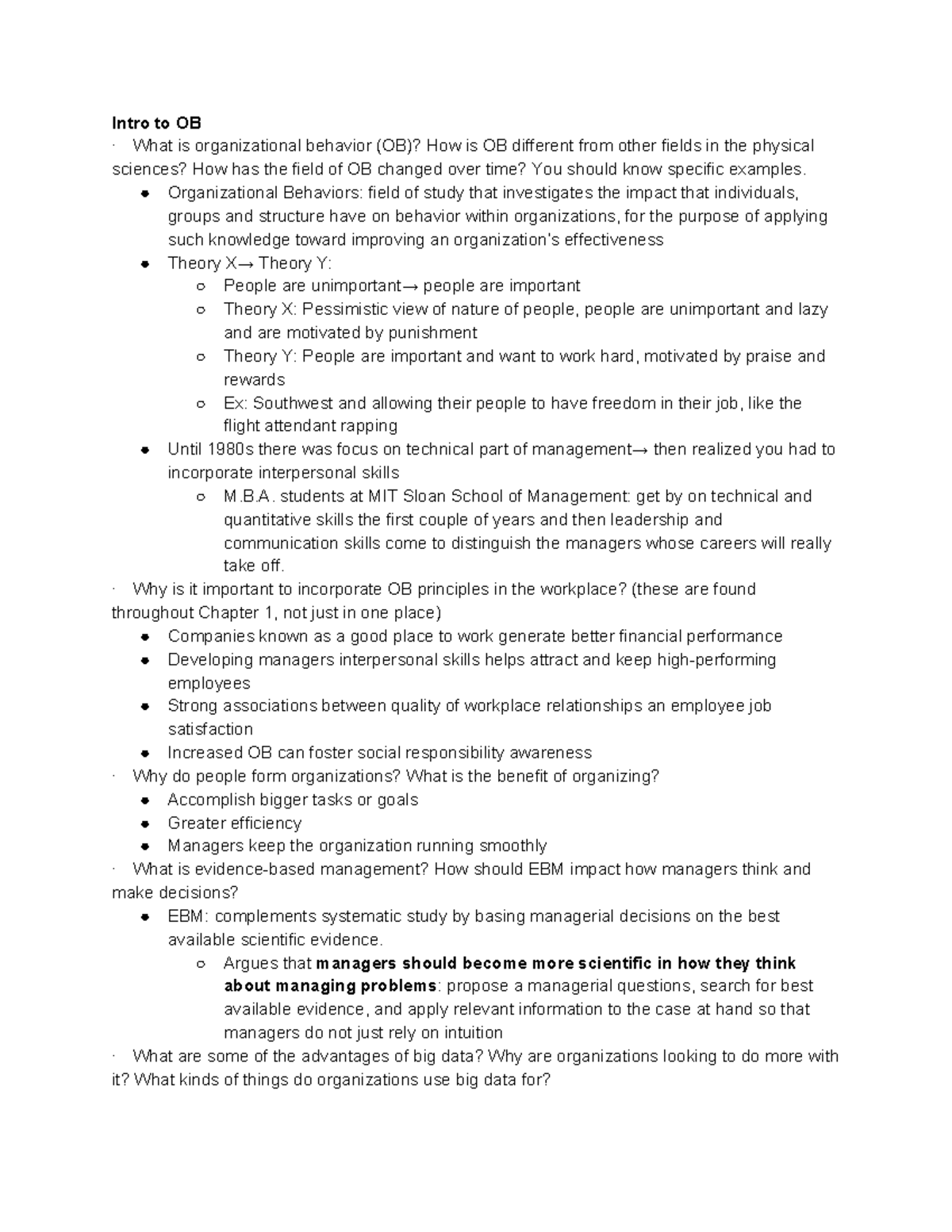 OB Exam 1 - Detailed study guide for the OB midterm with Professor ...