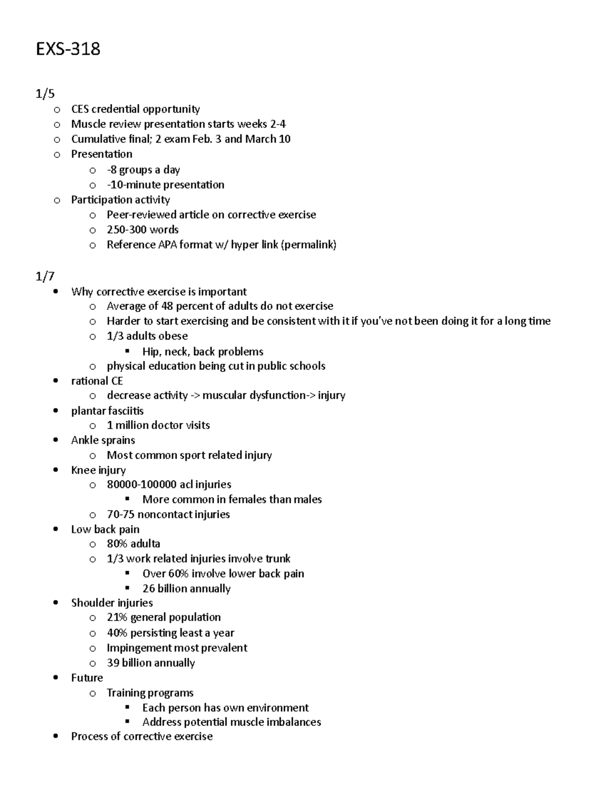 Exs-318 Class Notes - Exs- 1  O Ces Credential Opportunity O Muscle 