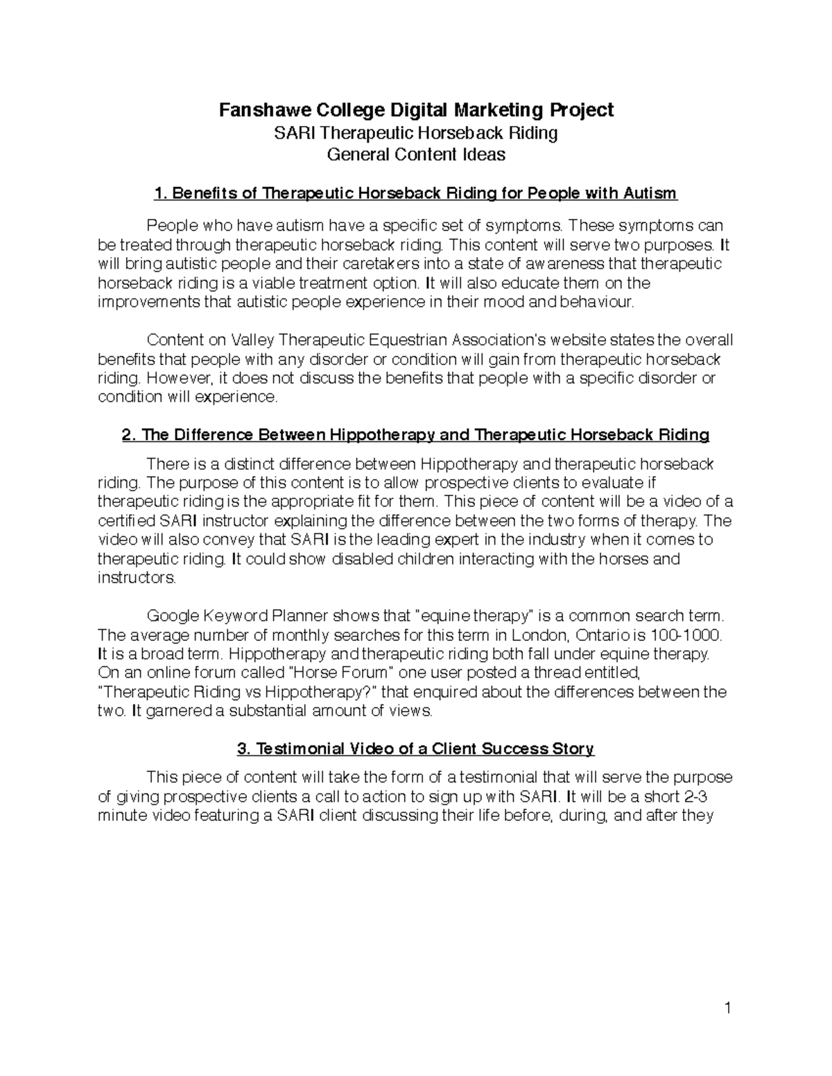 Fanshawe College Digital Marketing Project Benefits of Therapeutic