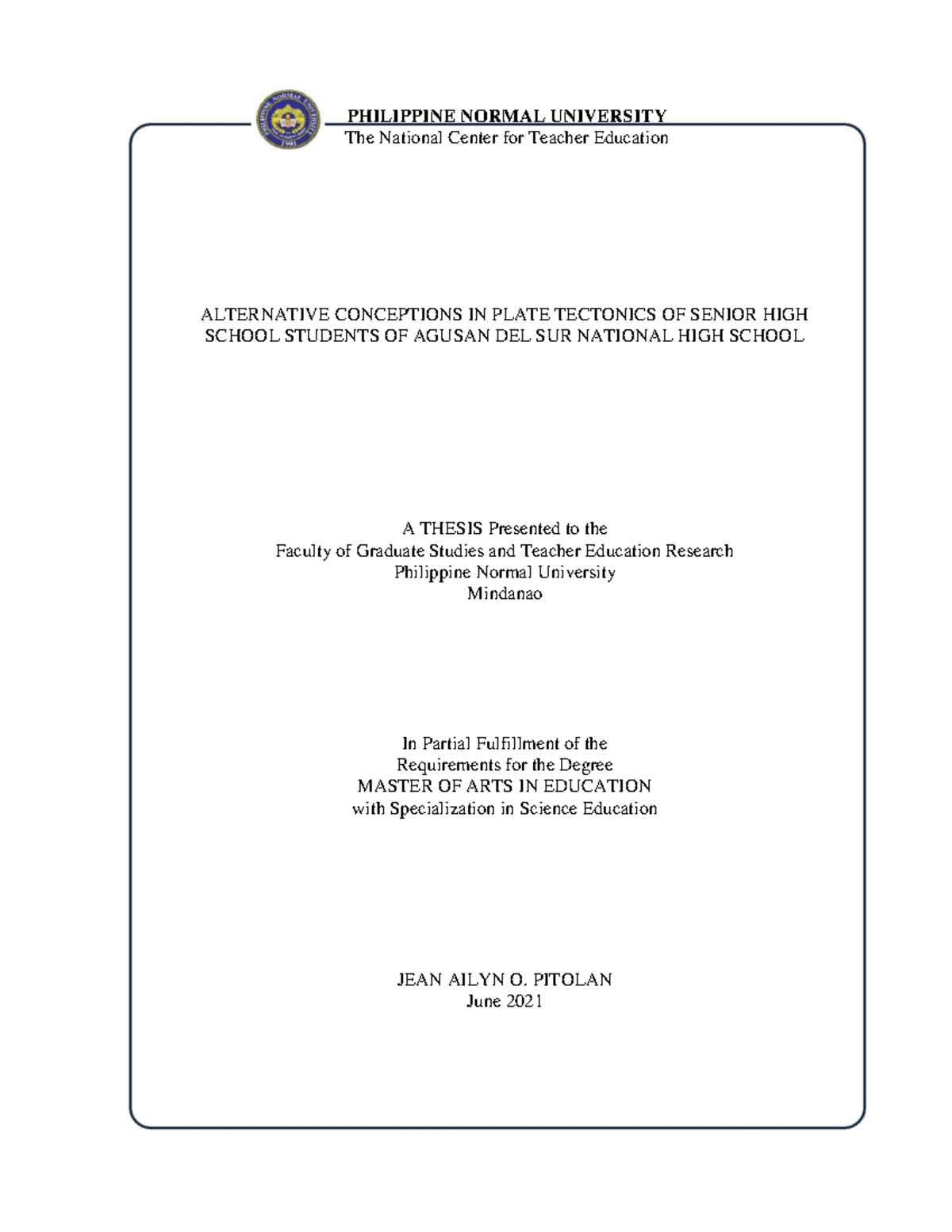 Alternative Conceptions in Plate Tectonics of SHS of Asnhs - PHILIPPINE ...