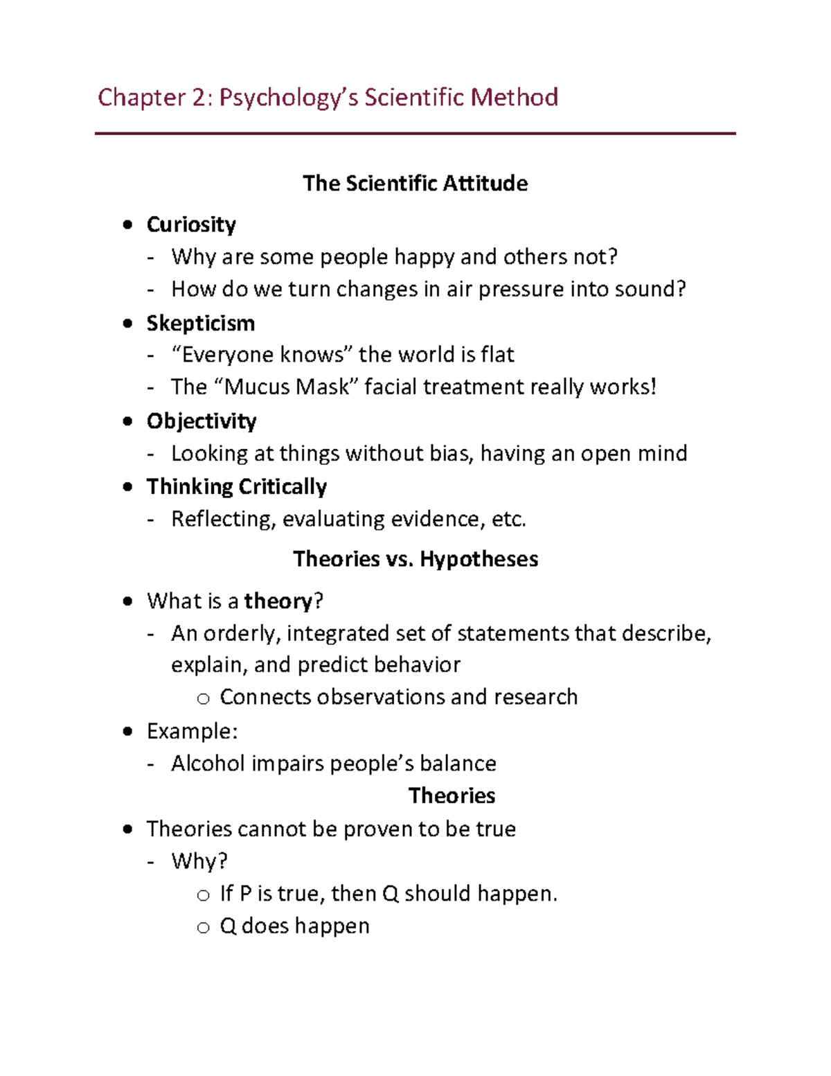 Psych 2 Notes - Chapter 2: Psychology’s Scientific Method The ...