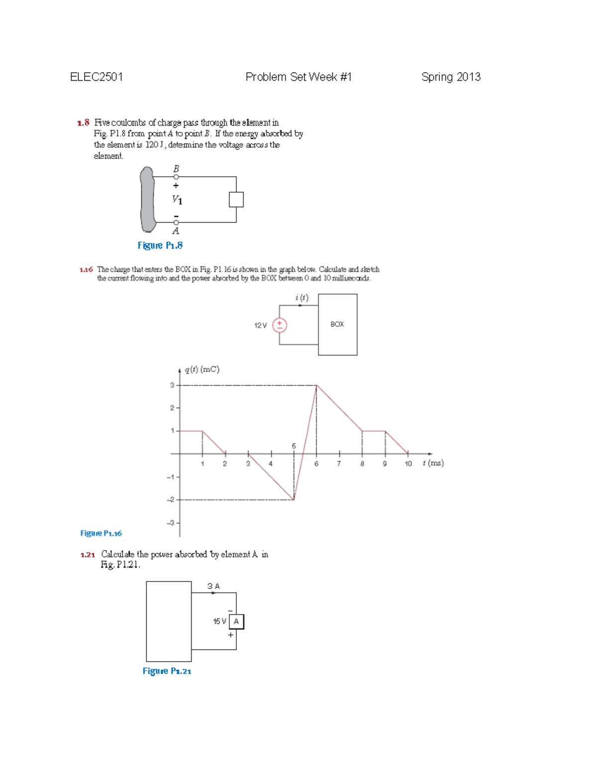 Wk1 2501problems - Labs - Elec 2501 - ELEC2501 Problem Set Week #1 ...