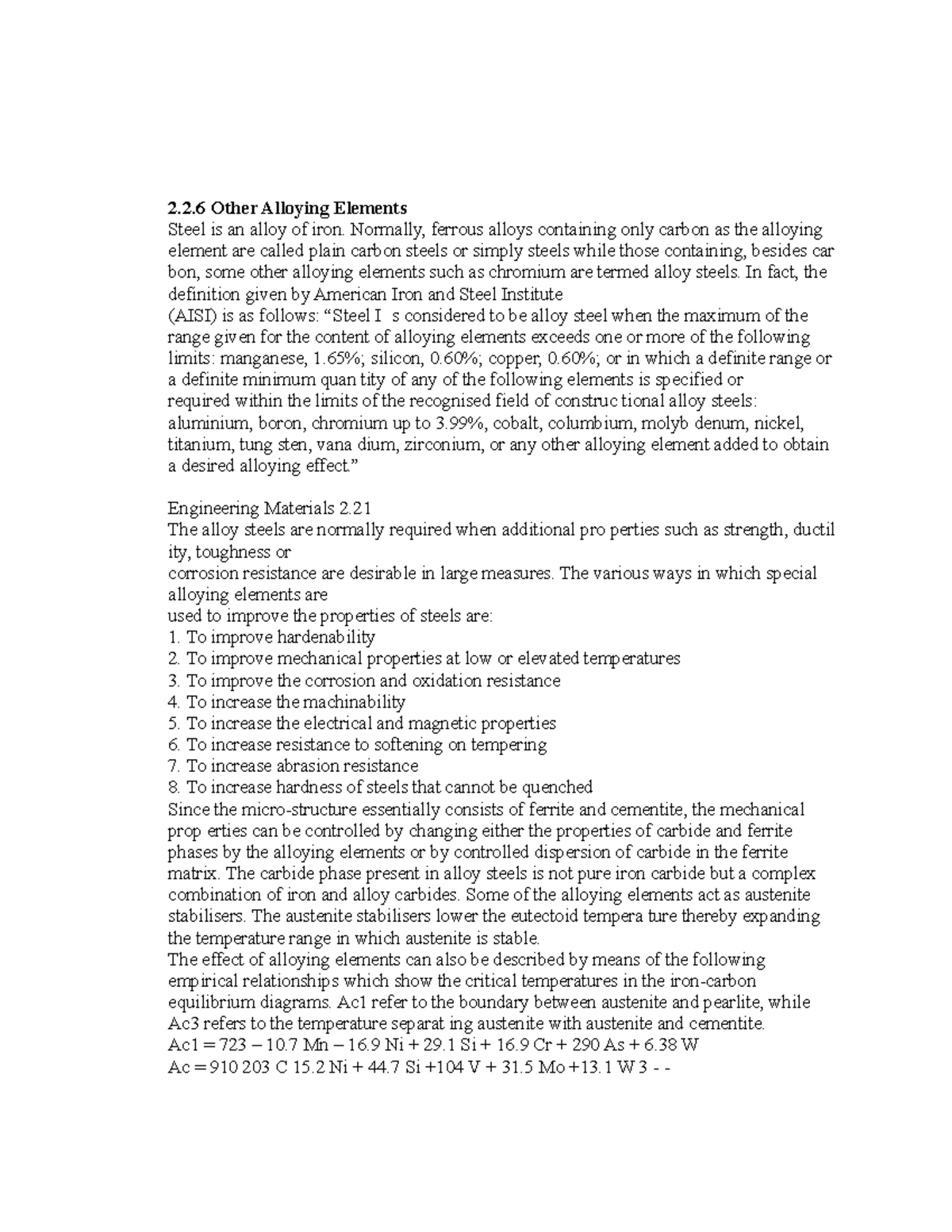 PM 108 Manufacturing Technology - 2.2 Other Alloying Elements Steel is ...