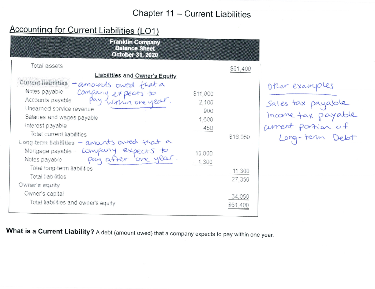 Chapter 11 Notes - Chapter 11 Current Liabilities Accounting for ...