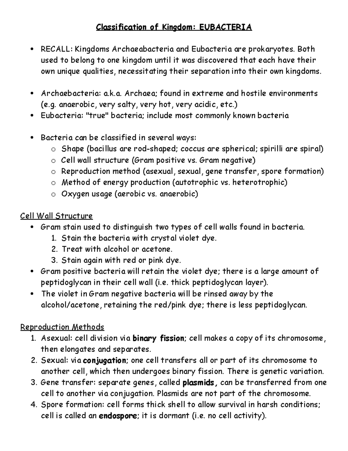 Kingdom Bacteria - Lecture notes 1,5 - Classification of Kingdom ...