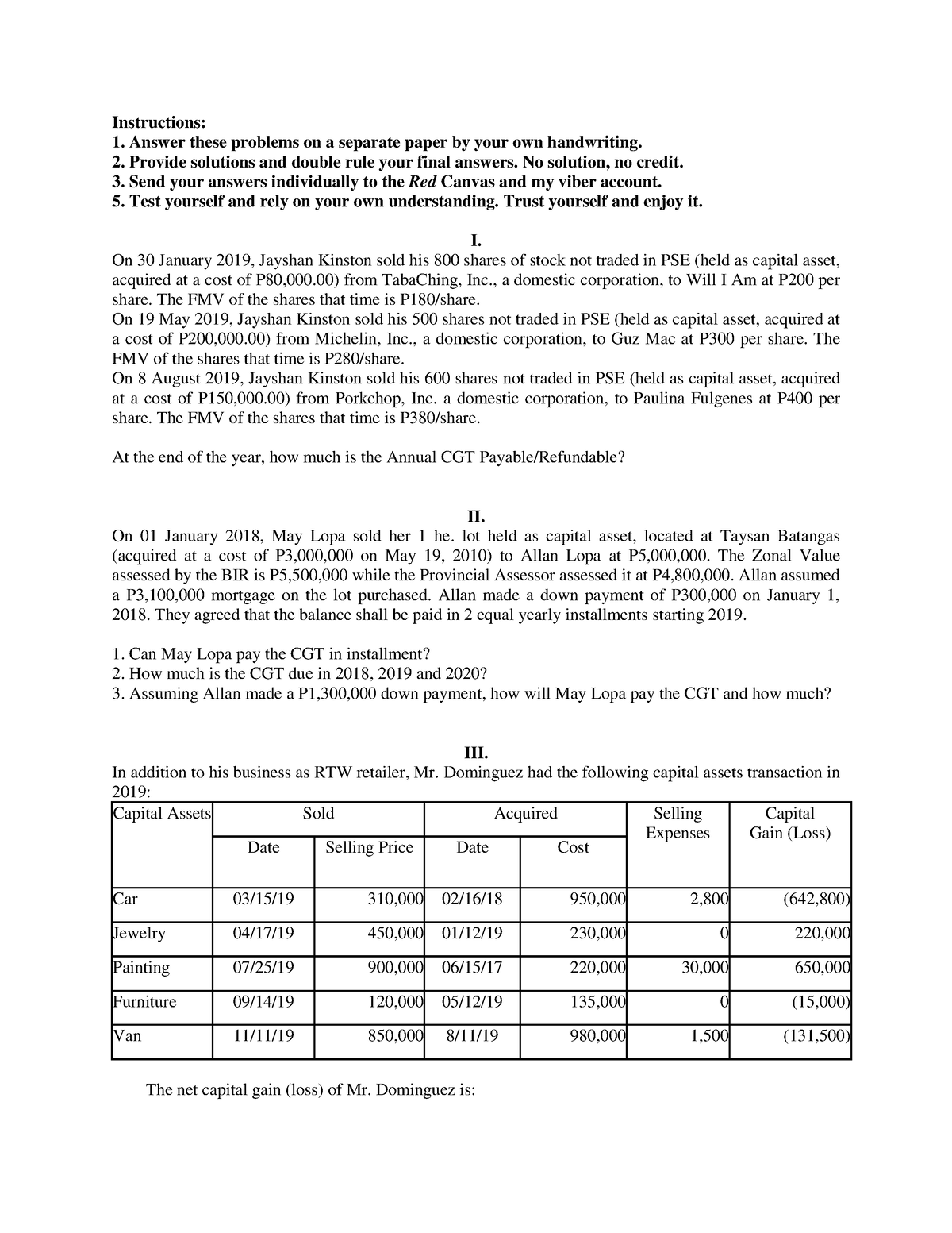 Quiz on Dealings in Properties and CGT Transactions - Instructions ...