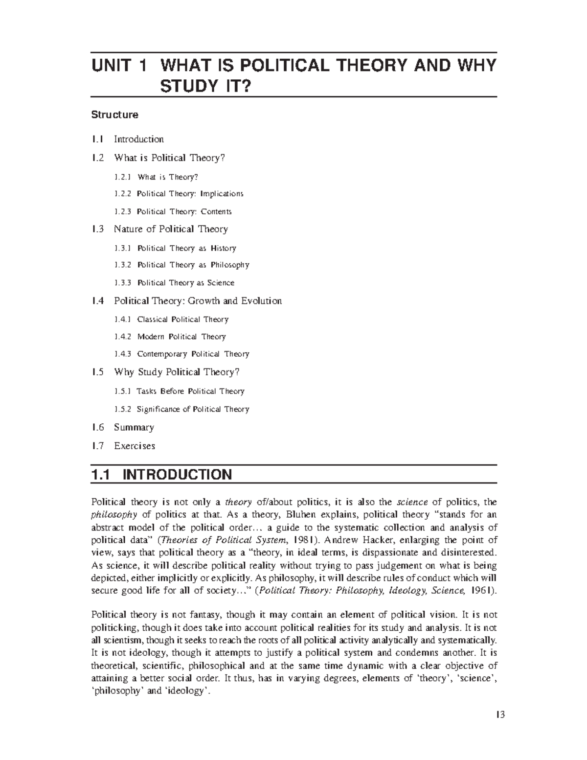 Unit-1 - Political Theory - UNIT 1 WHAT IS POLITICAL THEORY AND WHY ...
