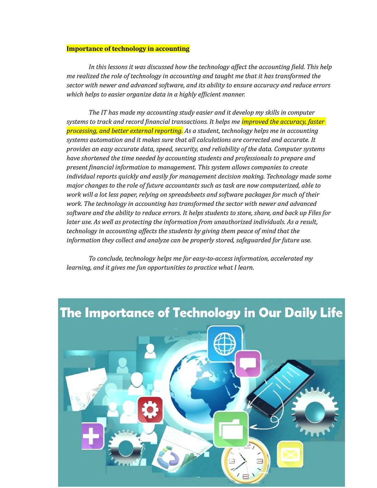 Importance Of Technology In Accounting This Help Me Realized The Role 