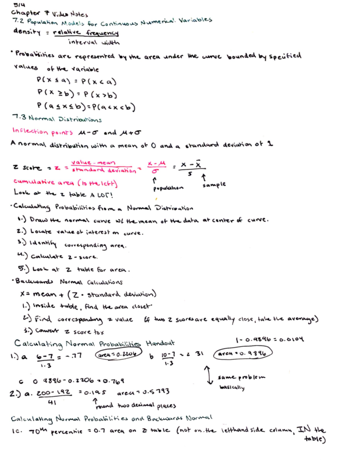 Ch 7 Video Notes (7.1, 7.2, 7 - MATH 240 - Studocu