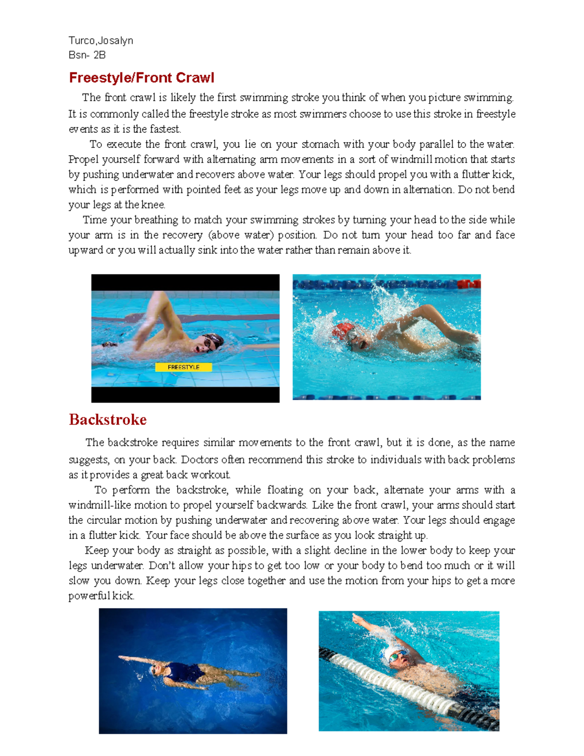 Pe ideas and swimming strokes - Turco,Josalyn Bsn- 2B Freestyle/Front ...