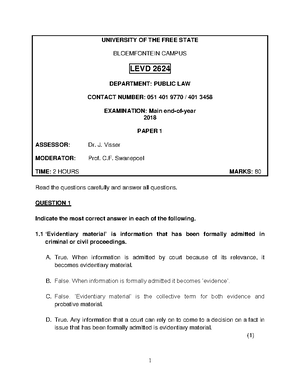 LEVD 2624 Main End of Year Examination 2018 - LDEL3714 - UFS UV - Studocu