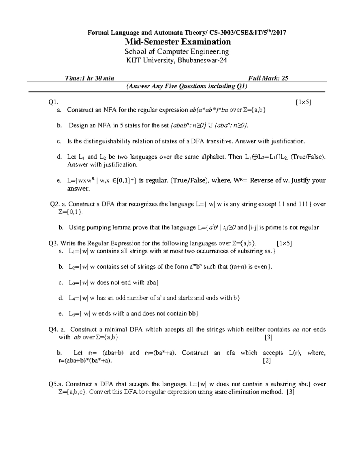 2017 - important questions - Formal Language and Automata Theory/ CS ...