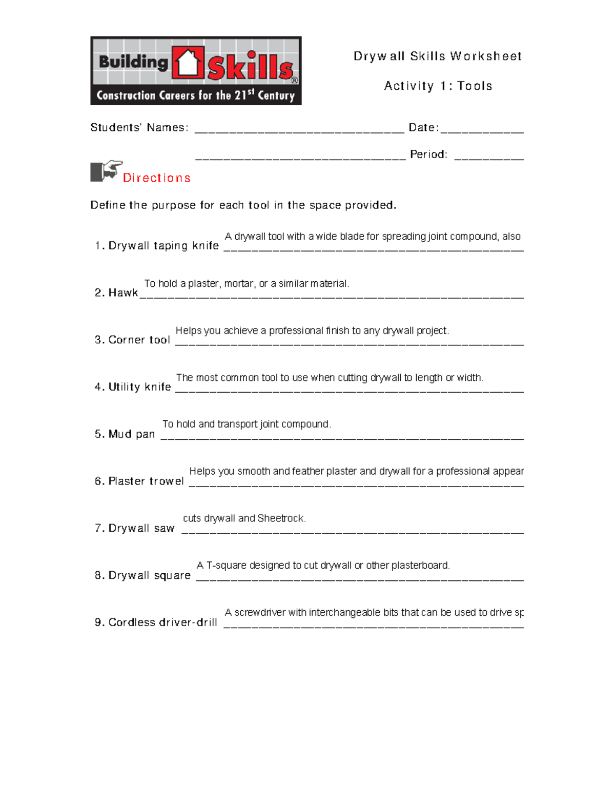 drywall-skills-tool-identification-worksheet-students-names
