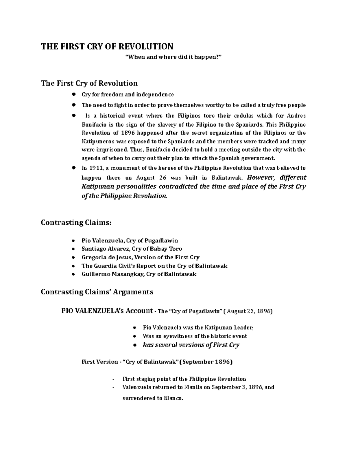 TheFirstCryOfRevolution and The Conclution THE FIRST CRY OF