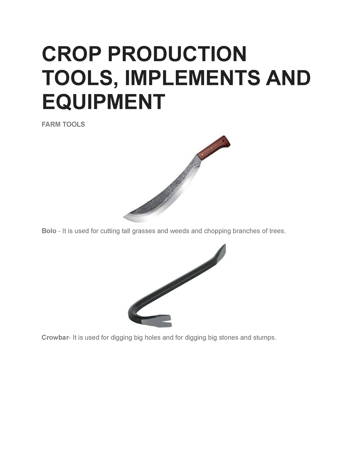 CROP Production Tools nhmt2r CROP PRODUCTION TOOLS, IMPLEMENTS AND